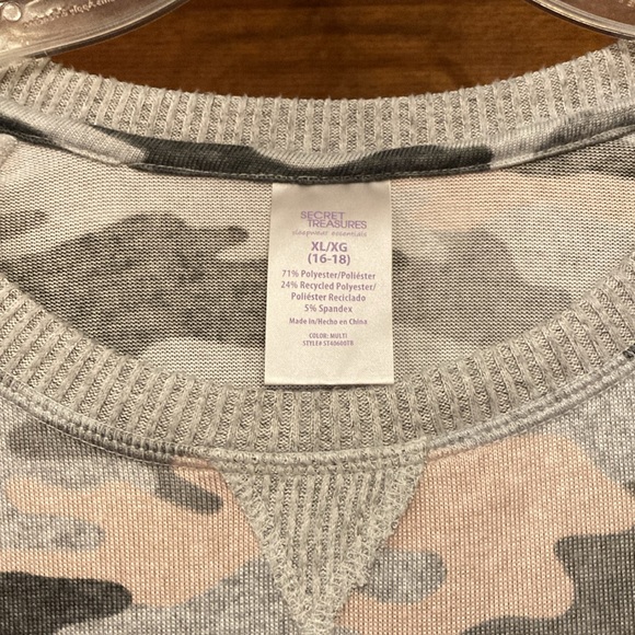 Secret Treasures XL (16/18) Super Soft Pink and Gray Camo Pajama/Lounge Top - Picture 7 of 8